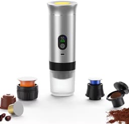 Lordani Draagbaar Koffieapparaat voor Onderweg | Inclusief Tas | 60ml | 12 Volt | Espresso | Nespresso | Dolce Gusto | Capsule Koffie | Gemalen Koffie | Cups | Oplaadbaar | Draagbare Koffiemachine | Grijs | Digitaal — thumbnail 1