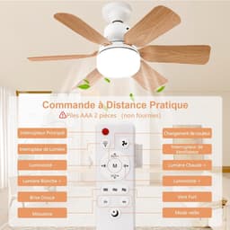 Plafondventilator met geïntegreerde verlichting, afstandsbediening, 51 cm, slaapkamerkroonluchter, houtnerfafwerking, drie snelheden, traploze helderheids- en kleurtemperatuurregeling voor slaapkamers, balkons, gangen en woonkamers [Energieklasse A] — thumbnail 4