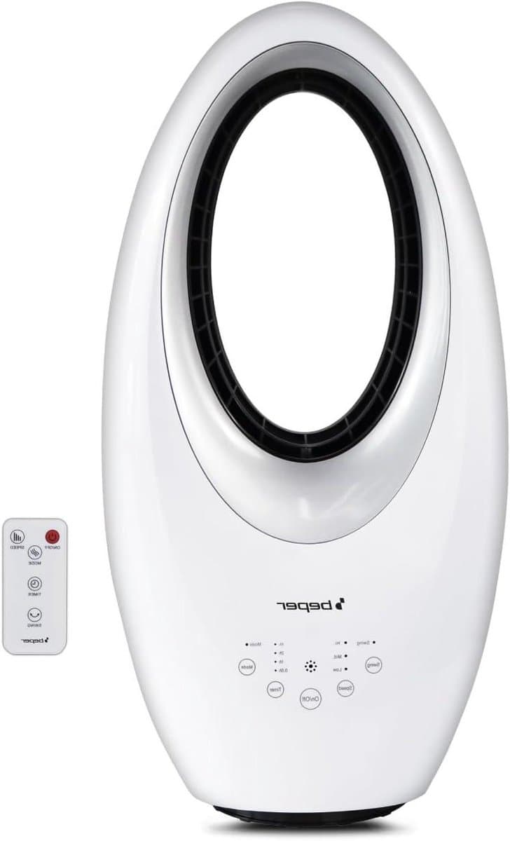 Bladloze Ventilator - Vloer Ventilator - Kamertemperatuur Regelen - Stille Werking - 75 Uur Timer - Wit — afbeelding 1