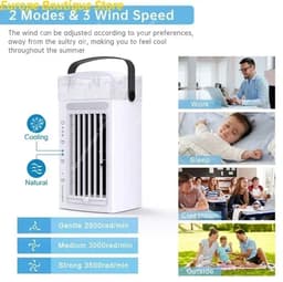 Linkforu - 3-in-1 Luchtkoeler - Luchtbevochtiger - Ventilator Tafelmodel - Watertank 480 ML - 3 Standen - 7 Kleuren LED-Nachtlamp — thumbnail 2