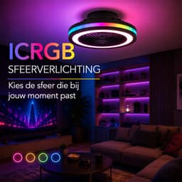 Lumirex Plafondventilator Met Verlichting - Stille Ventilator Incl. Afstandsbediening - 49cm - LED - 3000-6500K Dimbaar - ICRGB - Zwart — thumbnail 3