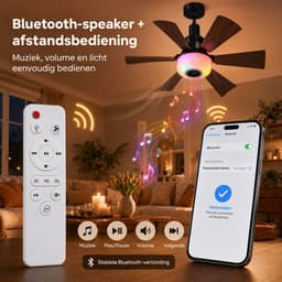 Rosnek E27 Plafondventilator met Lamp en Bluetooth Speaker - RGB Inschroef Ventilatorlamp met Afstandsbediening - Kantelbaar - 6 Hoogtes - 3 Snelheden - Dimbaar - Ø52CM — thumbnail 5