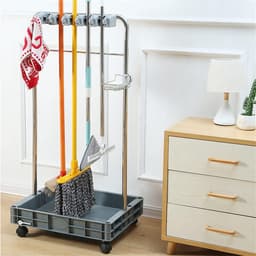 Schoonmaakwagen - Opbergwagen - Schoonmaak organiseren - Roestvrij staal - 115 cm hoog - Zilver — thumbnail 1