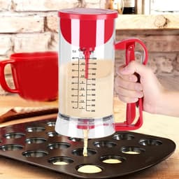 Beslag Mixer Dispenser - Beslag Maker - Bakken Maken - Automatisch Mengen - 1200 ml - Transparant Rood — thumbnail 3