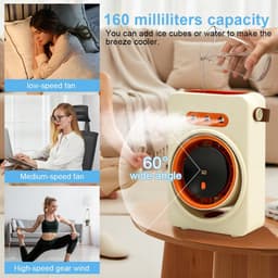 Namajunas - Ventilatoren - Tafelventilator - Stille ventilator met waterkoeling - Mini mobiele airco draagbaar - Luchtkoeler met water - aircooler - Oplaadbare ventilator met 5 snelheden en timer - Mistfunctie - Geurverspreider - Wit — thumbnail 3