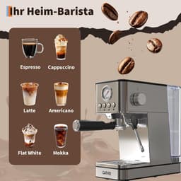 Compacte Pistonmachine met Melkopschuimer - Espressomachine RVS - 20 Bar - 1.7 Liter Wassertank - Snelverwarmend (Thermoblock) — thumbnail 3