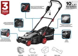 Elektrische grasmaaier - Grasmaaier - Gazon onderhoud - Krachtige 1500W motor - 36 cm maaibreedte - Grijs — thumbnail 2