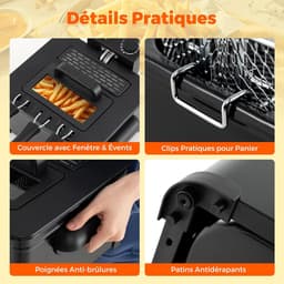 Elektrische Friteuse - Vetvrije Frituur - Thuis Frituren - Instelbare Thermostaat - 5 Liter - Zwart — thumbnail 2