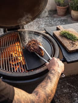 Keij Kamado Halve Maan Grillplaat / Plancha Large - Geëmailleerd Gietijzer - 2-zijdig - 46.5 cm - voor 21 inch Kamado's - Universeel — thumbnail 3