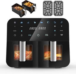 Heteluchtfriteuse 2 kamers - Dubbele Airfryer - Gezond Frituren - 9 Liter Capaciteit - 39x30x39 cm - Zwart — thumbnail 2