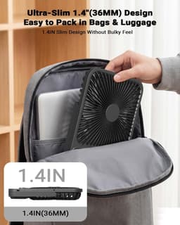 Draagbare Reisventilator - Ventilator met Licht - Koelte Onderweg - 28 Uur Looptijd - 7 Inch - Zwart — thumbnail 4