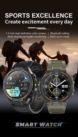Knobbout 1.52" Scherm (3.8cm) Schokbestendig Sport Smartwatch - Zijwaartse LED-verlichting-Bloeddrukmeting, hartslag monitoring en bloedzuurstof (SpO₂)-controle- Bluetooth belfunctie - Sedentaire herinnering-Zwart stall+ siliconenband — thumbnail 2