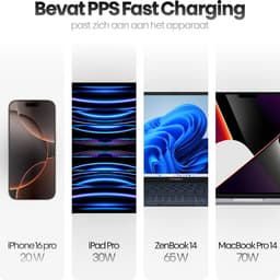 Phreeze 100W GaN Snellader met USB-C Kabel 1.8 Meter - Voedingsadapter USB C - Laptop Oplader geschikt voor MacBook Pro, Dell XPS, Nintendo Switch, ZenBook, HP Envy en meer — thumbnail 3