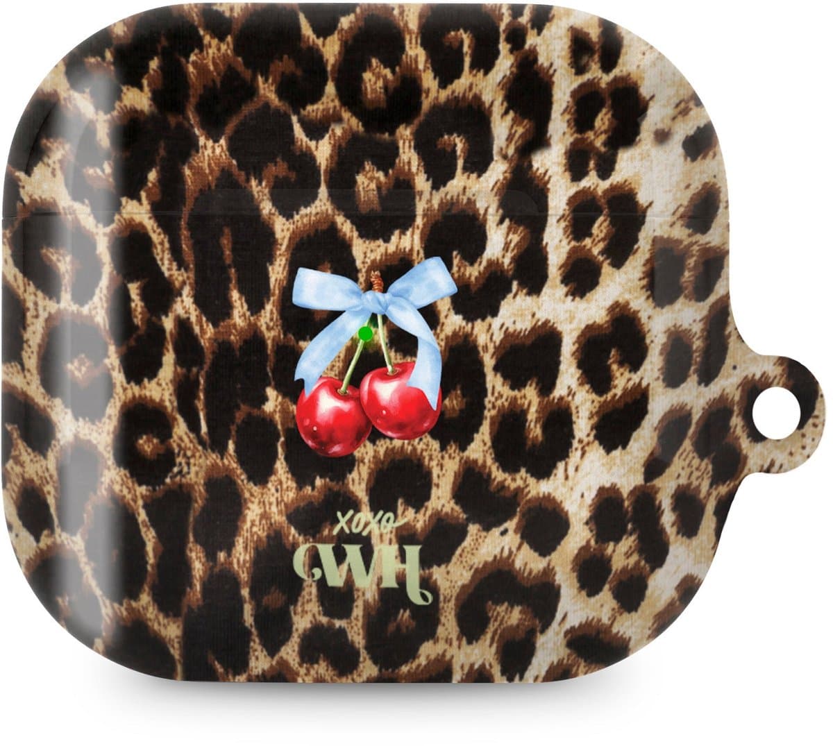 xoxo Wildhearts hoesje geschikt voor AirPods 4 - Berry Wild - Ook als telefoonhoesje verkrijgbaar - schokbestendige case - koptelefoonhoes - Beschermhoes met met tijgerprint / luipaardprint - kers print - dierenprint hoesje - kersen - panterprint — afbeelding 1