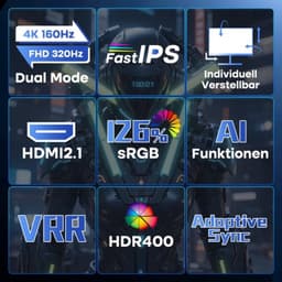 Gaming Monitor 27 Inch 4K UHD 160Hz Dual Mode - IPS Paneel - HDR 400 - HDMI 2.1 DP 1.4 - Met Luidsprekers - VESA 100x100 Montage — thumbnail 3