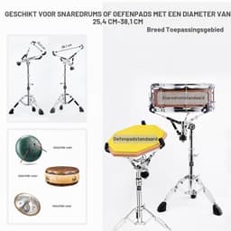 Snare Drumstandaard met houder voor drumsticks, dubbel gestreken, in hoogte verstelbaar van 44 tot 64 cm, drumpad-standaard voor 10-15 inch snare-drum en oefenpad (V-JGJ002) — thumbnail 2