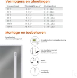 Infrarood Plafondverwarming - 1200 W Vermogen - Aluminium - Binnengebruik - Met Draadloze Thermostaat — thumbnail 5