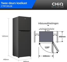 CHiQ CTM130LGE - Koel-vriescombinatie - 130 Liter - Vriesvak Boven - 44cm Slim Design - Defrost - 12 jaar garantie op compressor - Nieuw 2026 — thumbnail 4