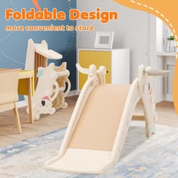 Glijbaan voor binnen en buiten, babyglijbaan voor peuters -2 jaar, 2-in-1 kinderglijbaan met basketbalmand en lange glijbaan, stabiele kunststof glijbaan — thumbnail 2