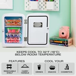 Mini Koelkast 4 Liter Retro Design - 220V/12V - Draagbaar met Handvat - Voor Slaapkamer, Auto en Kantoor - Roze — thumbnail 4