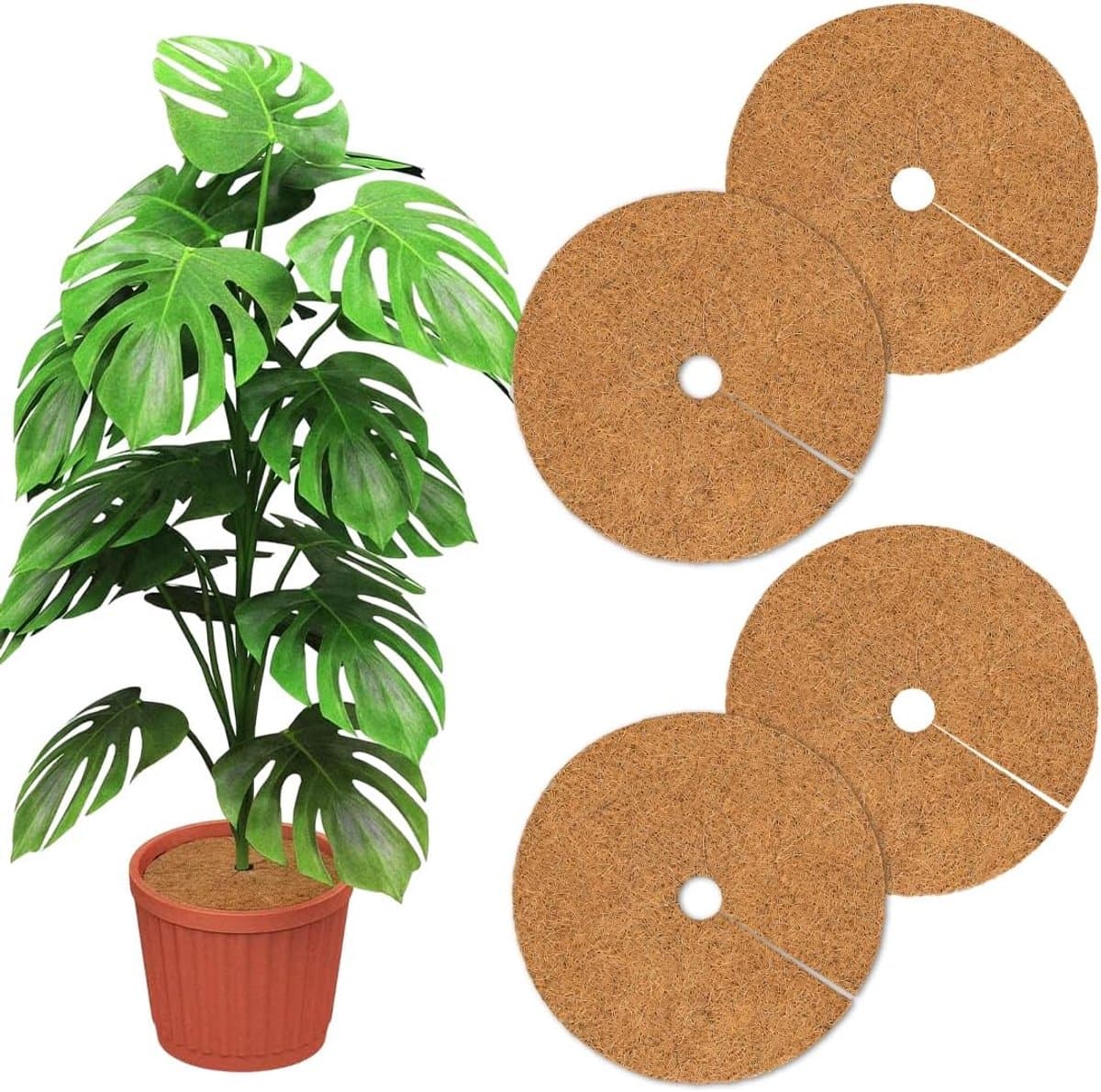 4-Delige Kokosmat,Ronde Laag,Kokosmulch,Kokosplantbescherming,Kokosvlokken,Winterbeschermingsplant,Koubescherming,Vorstbestendigheid,Vochtbescherming — afbeelding 1