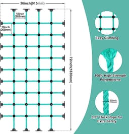 Klimnet voor kinderen met installatiebasis voor houten frames van 91,4 x 182,9 cm, 1000 lbs capaciteit, ladder, klimnet, ladder voor speelplaatsen, boomhutten, schommelsets en obstakelbanen — thumbnail 4