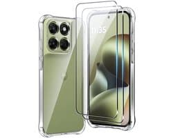 Set van 2 beschermhoezen voor, verhard glas, volledige camerabescherming, transparant, krasbestendig, dun en soepel in doorzichtige TPU-silicone