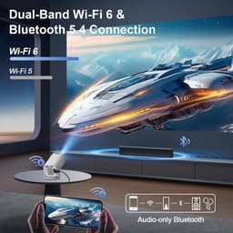 4K, Full HD, 1080p, draagbare projector met WiFi 6 en Bluetooth 5.4, autokeystone en handmatige scherpstelling, 180° draaibaar, compatibel met iOS/Android/HDMI/TV Stick/laptop/pc — thumbnail 5