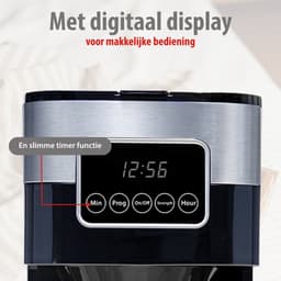 alpina Koffiezetapparaat Filterkoffie - Koffiemachine 1.5L/ 12 Kopjes Filter Koffie - Koffie Machine met Digitaal Display, Timer en Warmhoudplaat - Instelbare Koffie Sterkte - Zwart — thumbnail 4