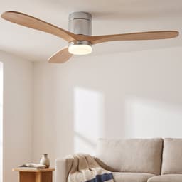 Plafondventilator met lamp - Diameter 132 cm - 3 kleurtemperaturen - massief houten bladen - Scandinavisch - natuurlijk hout en zilver — thumbnail 1