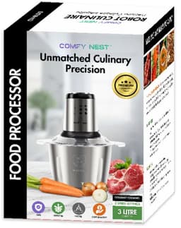 Foodprocessor – Elektrische Hakmolen – 1000W – 3 Liter RVS Kom – Voor Groente en Vlees – Zilver — thumbnail 2