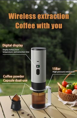 Draagbare Koffiemachine /Coffee maker voor camping, op reis of onderweg - Oplaadbaar - Zwart — thumbnail 5
