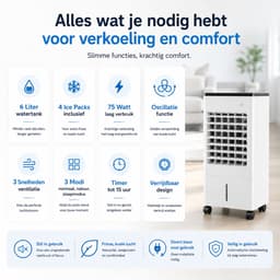 DreamGoods Aircooler met Koelelementen - 3-IN-1 Mobiele Luchtkoeler - Koelen, Ventileren - Incl. 4 Ice Packs - 6L Waterreservoir - Aircooler met Water of IJs - Airco - Ventilator - Torenventilator - Tafelventilator — thumbnail 3