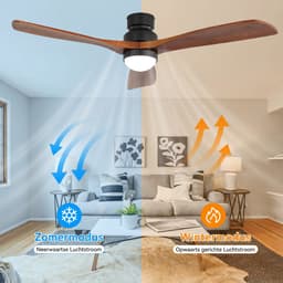 Plafondventilator Met Lamp - 3 Hout Bladen - Ø 52 inch - Dimbare lamp - Met Afstandsbediening - 6 ventilatorstanden - Met geheugenfunctie - LED's Light - Zwart, walnootkleurig — thumbnail 3