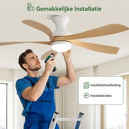 Plafondventilator Met Lamp - 5 ABS Bladen - Ø 132 cm - Dimbare lamp - Met Afstandsbediening - 6 ventilatorstanden - LED's Light - Wit, natuurlijke houtkleur — thumbnail 5