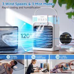 Mobiele Luchtkoeler 5-in-1 – Aircooler – 1200 ml Watertank – Afstandsbediening – 3 Snelheden – Timer — thumbnail 2