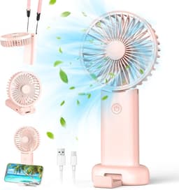 Draagbare ventilator, mini handventilator, kleine reisventilator, oplaadbare handventilator met 3 snelheden, persoonlijke ventilator voor buitengebruik, reizen, kantoor, kamperen (roze) — thumbnail 1