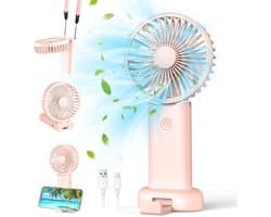 Draagbare ventilator, mini handventilator, kleine reisventilator, oplaadbare handventilator met 3 snelheden, persoonlijke ventilator voor buitengebruik, reizen, kantoor, kamperen (roze)