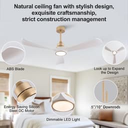 Moderne plafondventilator met licht 52 inch wit-gouden - Afstandsbediening - Stille omkeerbare DC-motor - Geheugenfunctie - 3 ABS-bladen - Geschikt voor binnen en buiten — thumbnail 4