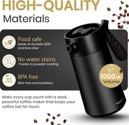 Thijox - HEEMBURG French Coffee Press 1L - Roestvrijstalen Thermoskan met Extra Filter - Dubbelwandige Geïsoleerde Koffiepers voor Koffie en Thee - El — thumbnail 2