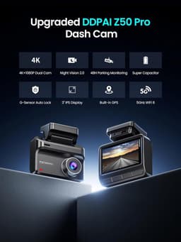 SnelShoppen - 4K Dashcam Voor en Achter met AI-ISP Nachtzicht, 128GB Kaart, GPS, 5GHz WiFi 6, 3" IPS Scherm, G-Sensor, ADAS en 48U Parkbewaking — thumbnail 5