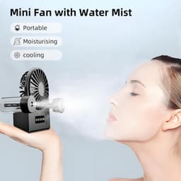 LISM-Draagbare bureauventilator met twee vernevelaars, een mini-USB-ventilator met vier instelbare snelheden en een stille ventilator met led-display; Geschikt voor thuis- en kantoorgebruik – zwart. — thumbnail 2