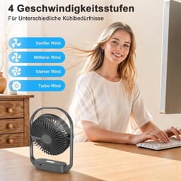 Solvix tafel ventilator geluidloos - Draadloze Tafelfan - Zwart - 4000mAh Batterij - 4 Snelheden - Voor Thuis, Kantoor en Reizen — thumbnail 2