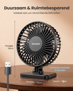 Ventilator USB met 3 Snelheden – Stil, Compact en 30° Kantelbaar – Zwart — thumbnail 4