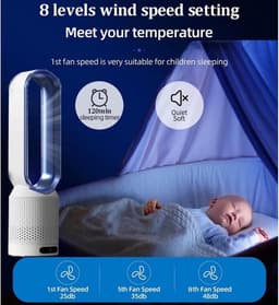 Bladloze Torenventilator - Staande Ventilator Zuiveraar - Frisse Lucht Creëren - Veilig Zonder Bladen - 58 cm - Blauw — thumbnail 4