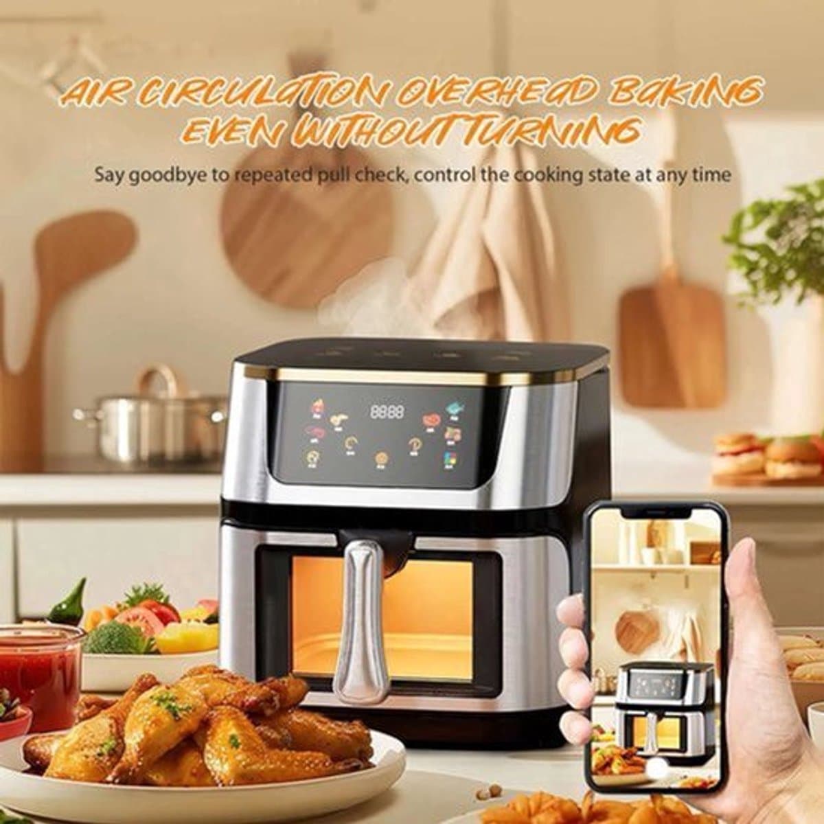 Airfryer - XXL – Heteluchtfriteuse – 2400W/2800W – 12L - RVS & Touchscreen – Multifunctionele Elektrische Friteuse - Olievrij Frituren - Zwart — afbeelding 1
