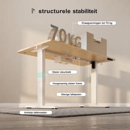 Devoko Elektrisch Zit-Sta Bureau 160x80 cm – 18 mm Dik Tafelblad – 3 Geheugenstanden – USB en Zit-alarm – Kabelmanagement – Wit frame met houtkleurig blad — thumbnail 4
