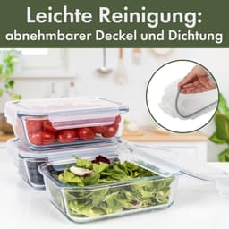 Dailygoods- Maaltijdbereidingsdozen set van 3 - Glazen Bakjes met Deksel - Vaatwasser/Magnetron/Oven Geschikt - Voedselbewaardozen 3x 1040ml - Transparant - Gezond Eten - Voedselopslagbakjes — thumbnail 2