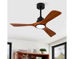 MIVRAY Plafondventilator Met Verlichting – 42 Inch 3 Bladen Reversibel En Stil – Metaal En Hout – Zwart En Donker Walnoot – Afstandsbediening