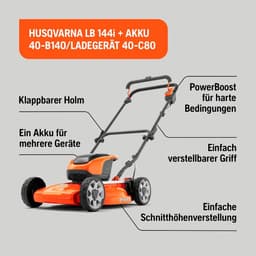 Husqvarna LB 144i accu-mulchmaaier inclusief accu en oplader, 44 cm BioClip, lichtgewicht en geschikt voor kleine en middelgrote tuinen — thumbnail 1